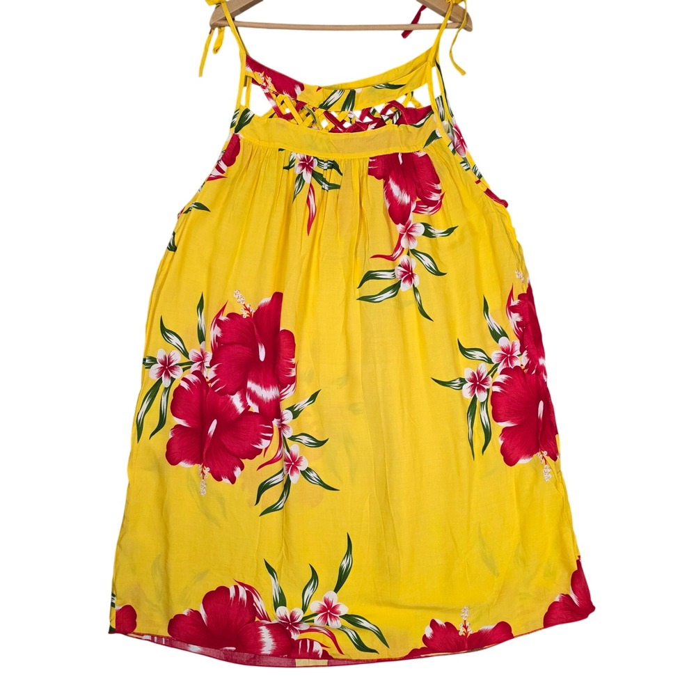 Aloha Fashion Hibiscus Floral Lattice Neck Dress Womens OS Resortwear Beachwear